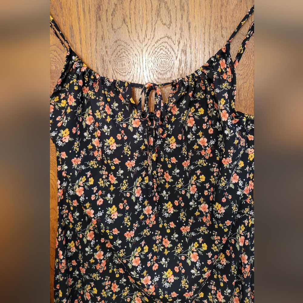 Floral Spaghetti-Strap Maxi Dress - Black with Coral & Yellow Flowers